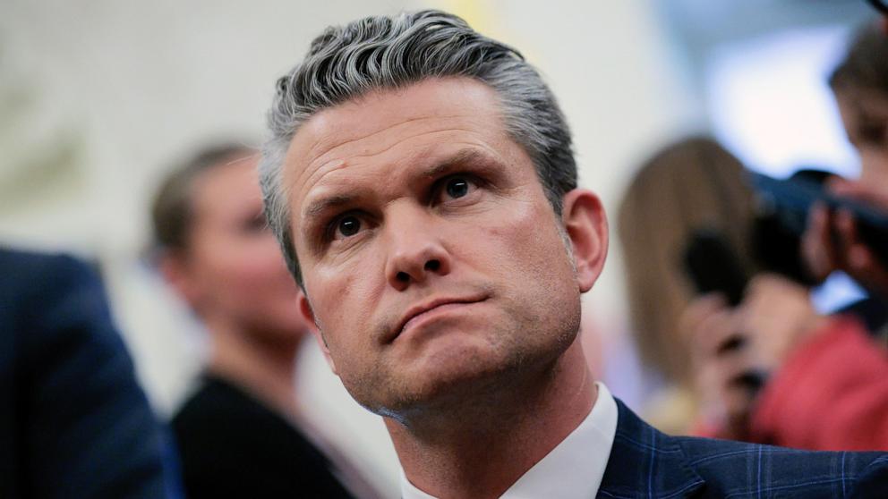 PHOTO: Defense Secretary Pege Hegseth attends a meeting between President Donald Trump and Norway's Prime Minister Jonas Gahr Store in the Oval Office atthe White House on April 24, 2025 in Washington, DC.