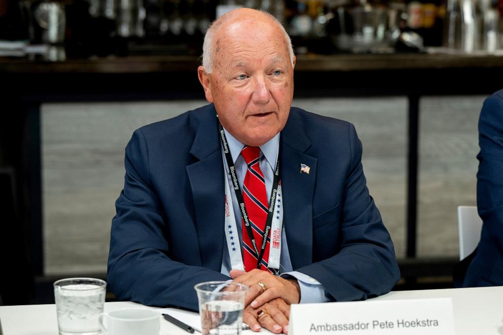 PHOTO: Pete Hoekstra, chairman of the Republican Party of Michigan, at an interview during the Republican National Convention (RNC) in Milwaukee, Wis. on July 16, 2024. 