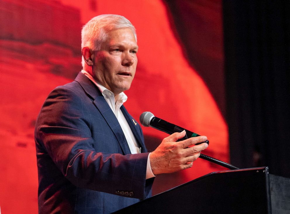 PHOTO: Incumbent Rep Pete Sessions speaks to supporters after conceding the U.S. House race to Democratic challenger and first-time candidate Colin Allred during the Dallas County Republican Party election night watch party on Nov. 6, 2018, in Dallas.