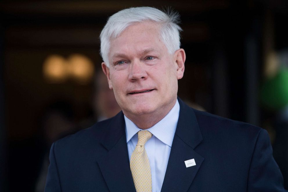 PHOTO: Rep. Pete Sessions, R-Texas, leaves a meeting of the GOP Conference at the Capitol Hill Club on April 17, 2018.