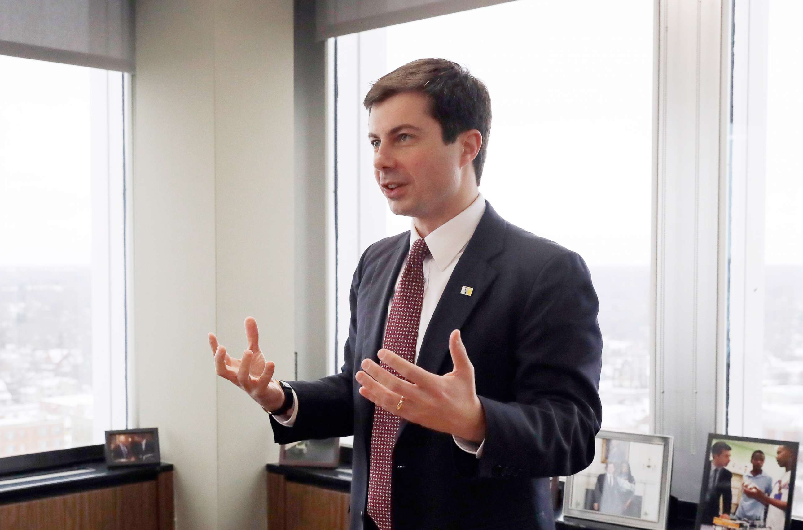 PHOTO: Mayor Pete Buttigieg talks with an AP reporter at his office in South Bend, Ind., Thursday, Jan. 10, 2019.