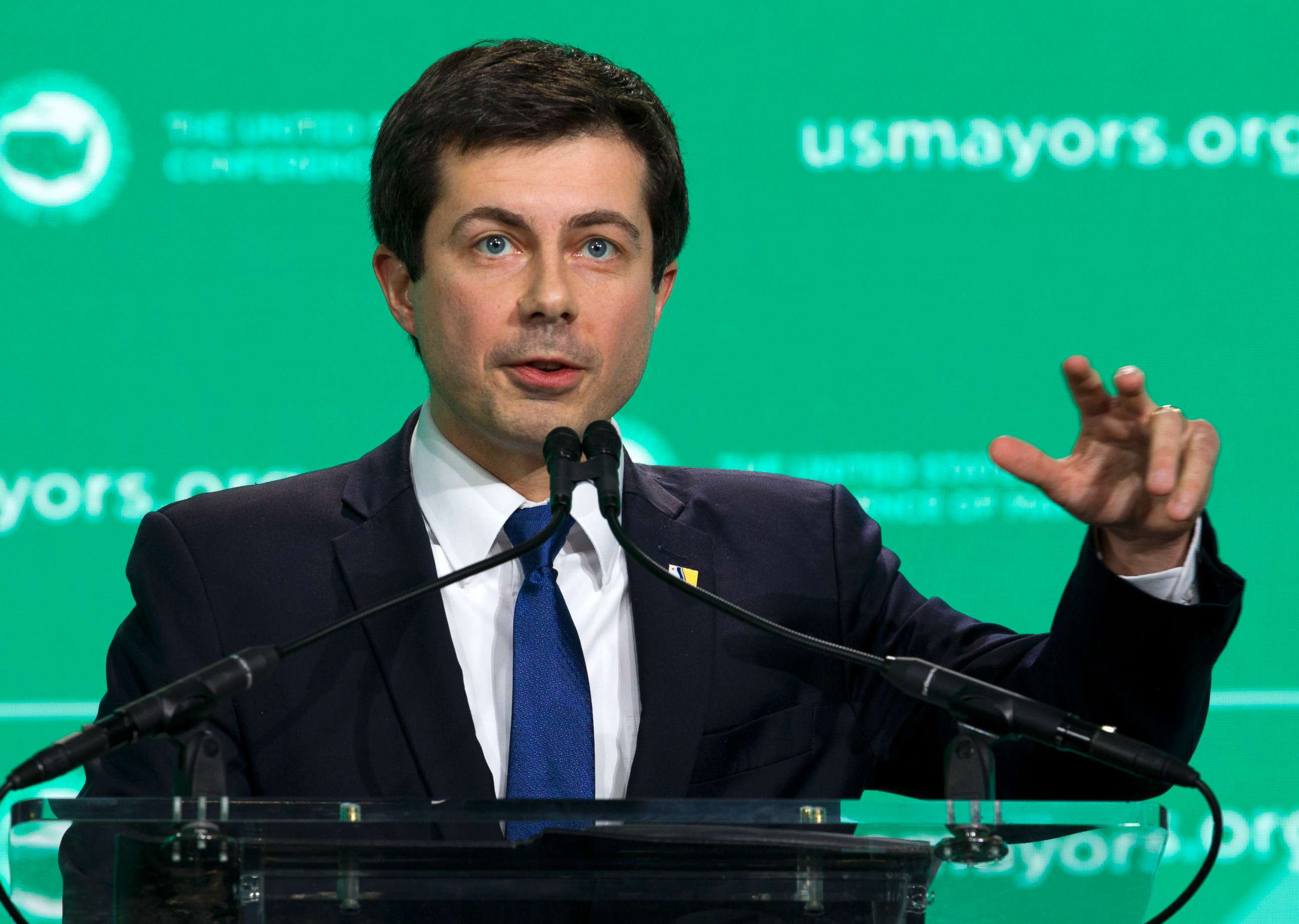 PHOTO: Pete Buttigieg, Mayor of South Bend, Ind., speaks during the U.S. Conference of Mayors winter meeting in Washington, D.C., Jan. 24, 2019.