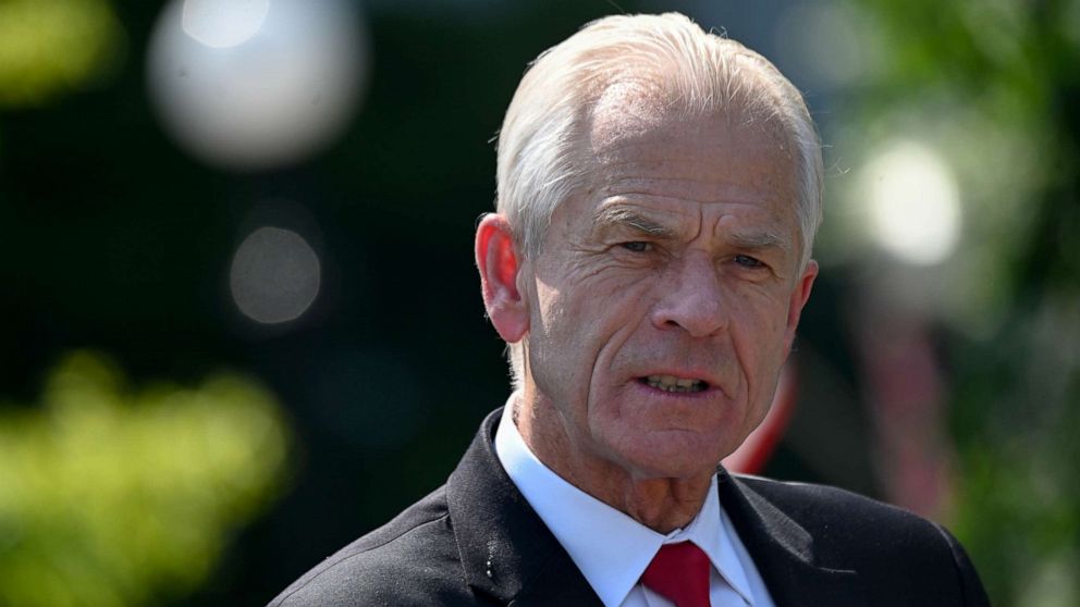 PHOTO: White House adviser Peter Navarro speaks to reporters outside the West Wing in Washington, July 3, 2020.
