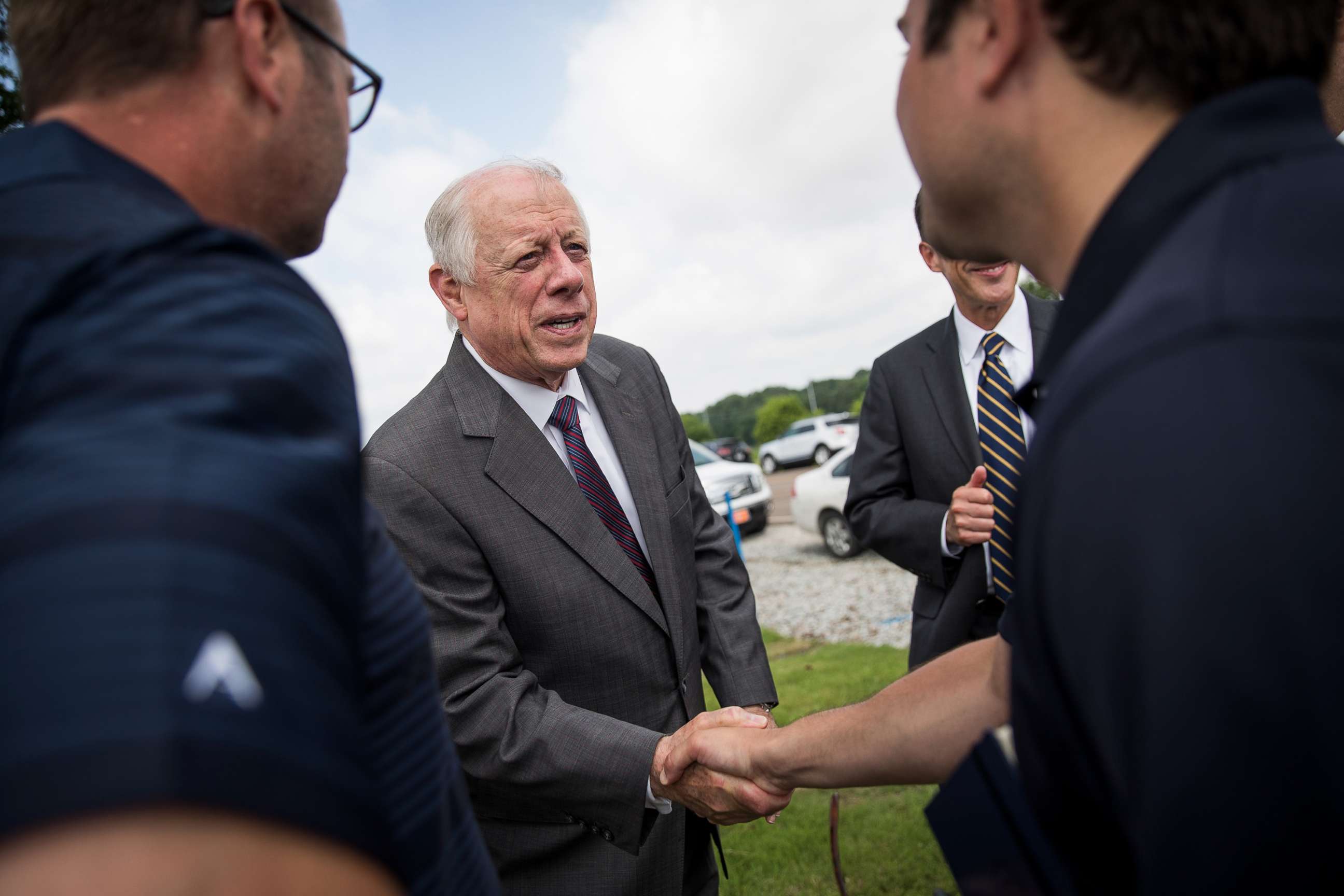 PHOTO: Democratic candidate for U.S. Senate and former governor of Tennessee Phil Bredesen greets employees at an event for a new Tyson Foods chicken processing plant, May 30, 2018 in Humboldt, Tenn.