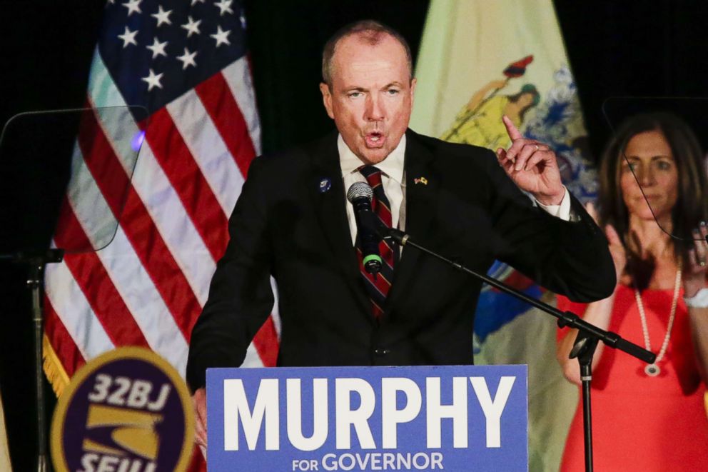 PHOTO: New Jersey Governor-elect Phil Murphy speaks at an election night rally on Nov. 7, 2017, in Asbury Park, N.J. 