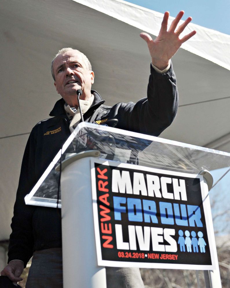 PHOTO: New Jersey Governor Phil Murphy speaks at the March for Our Lives event in Newark, New Jersey, attended by thousands of people on March 24, 2018. 