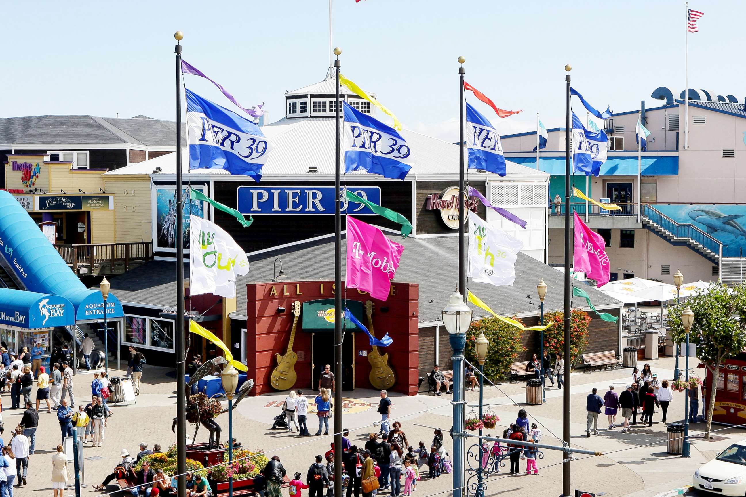 PHOTO: Consumers gather to watch the synchronized skydivers land at Pier 39 on Aug. 5, 2009, in San Francisco.