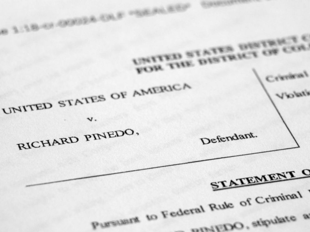 PHOTO: The statement of offense court filing in the United States of America v. Richard Pinedo from special counsel Robert Mueller who is investigating Russia meddling into U.S. elections is photographed, Feb. 20, 2018.