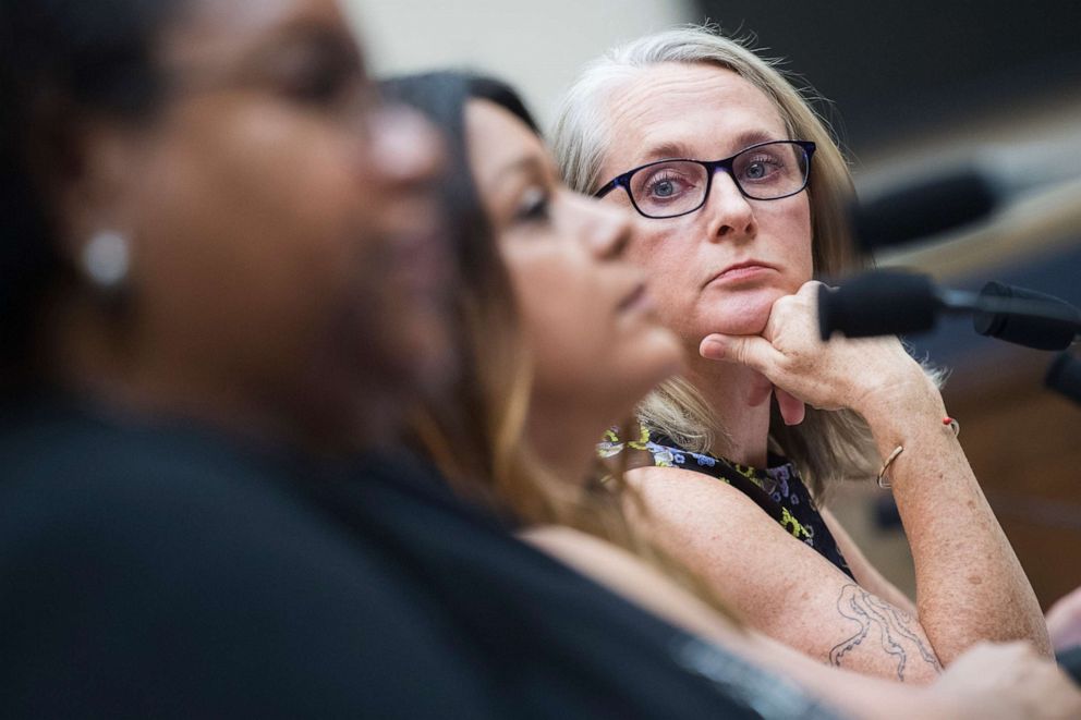 PHOTO: From right, Piper Kerman, Cindy Shank, and Jesselyn McCurdy, testify during the House Judiciary Subcommittee on Crime, Terrorism, and Homeland Security hearing, July 16, 2019 in Washington.