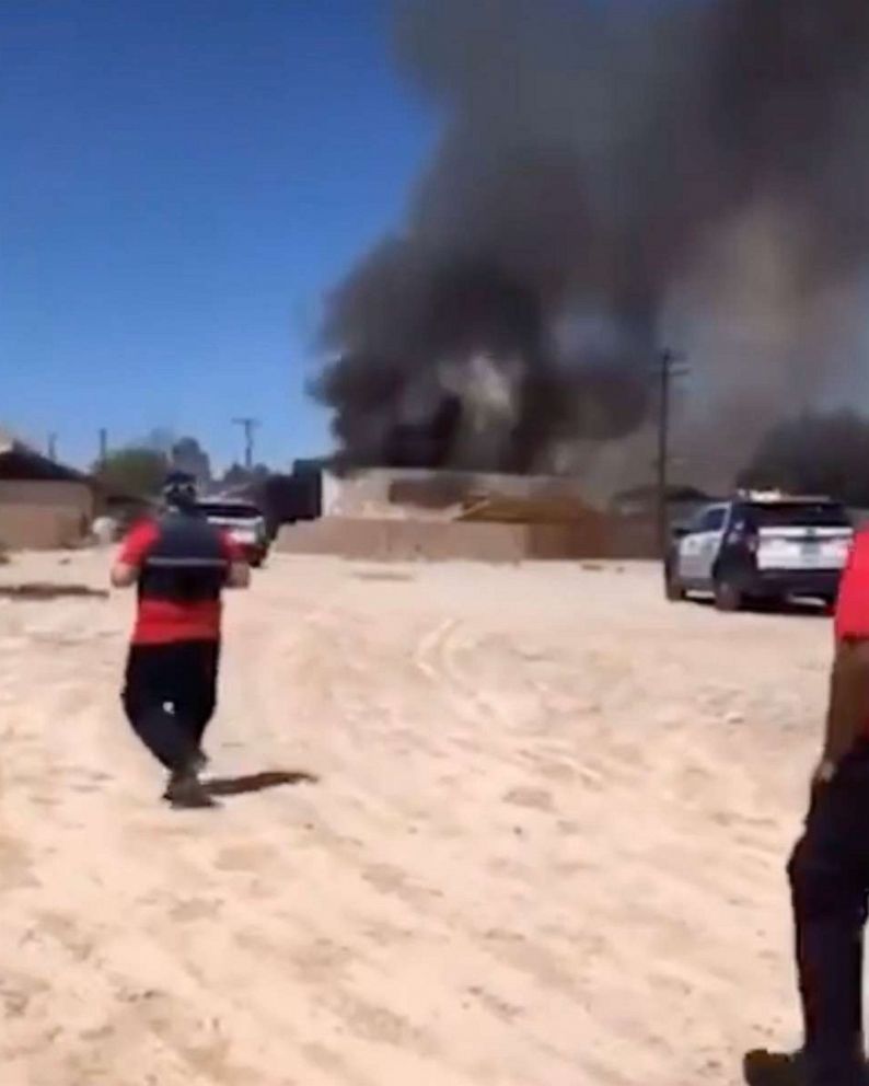 PHOTO: An aircraft crashed after taking off from Nellis Air Force Base outside of Las Vegas, May 24, 2021.