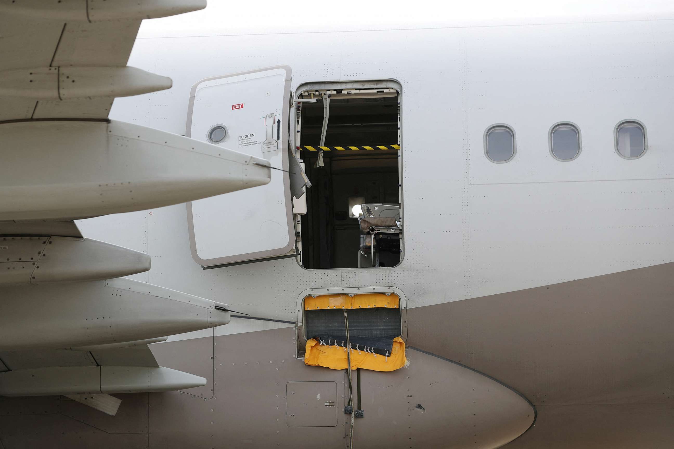 PHOTO: The Asiana Airlines' Airbus A321 plane where a passenger opened a door on a flight shortly before the aircraft landed, at an airport in Daegu, South Korea, May 26, 2023.