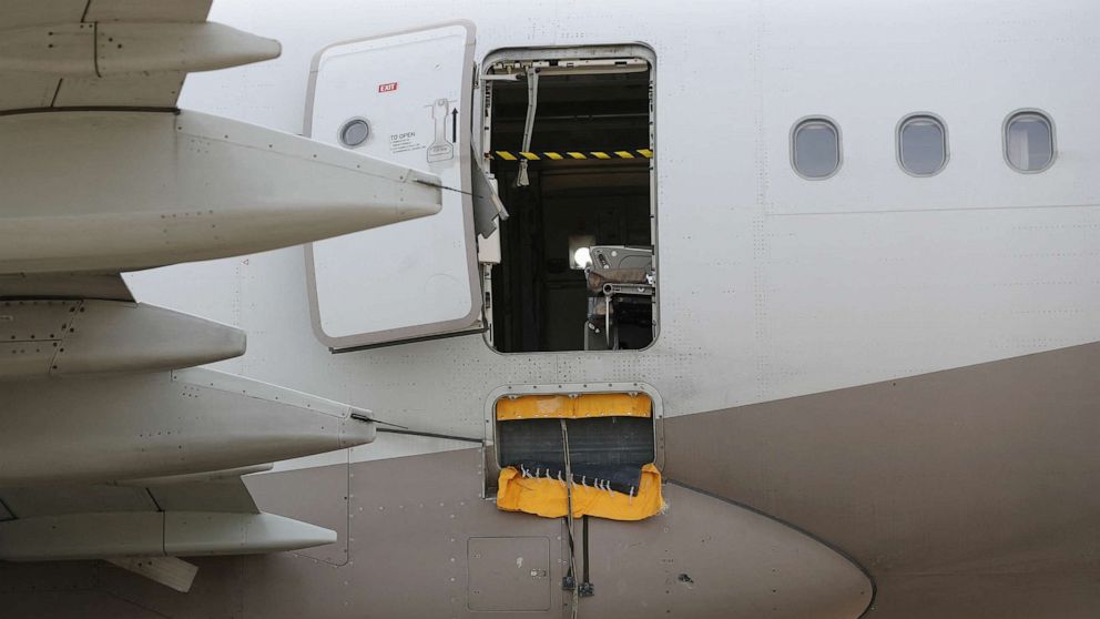 PHOTO: The Asiana Airlines' Airbus A321 plane where a passenger opened a door on a flight shortly before the aircraft landed, at an airport in Daegu, South Korea, May 26, 2023.