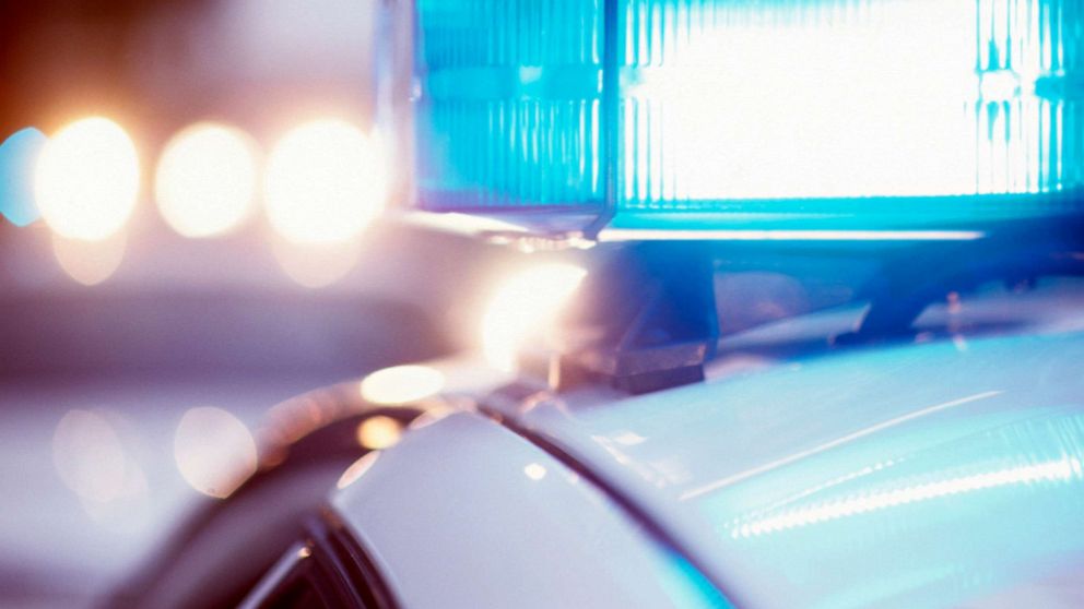 PHOTO: Police car with lights on at night.