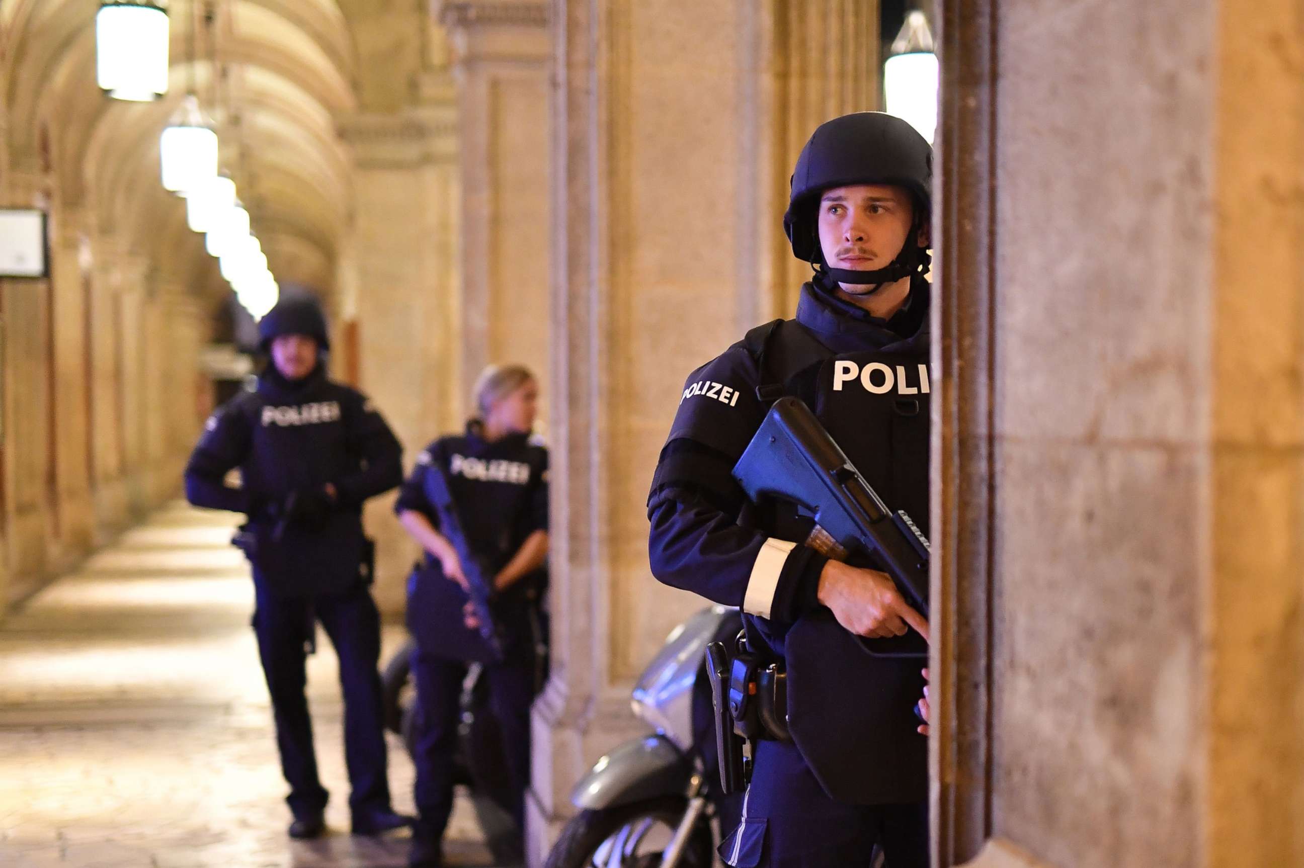 PHOTO: Armed police patrol at a passage near the opera in central Vienna on Nov. 2, 2020, following a shooting near a synagogue.