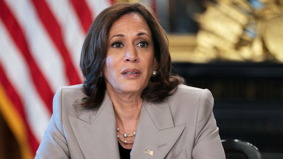 PHOTO: Vice President Kamala Harris speaks while meeting with state legislators about protecting reproductive rights in Washington, July 8, 2022.