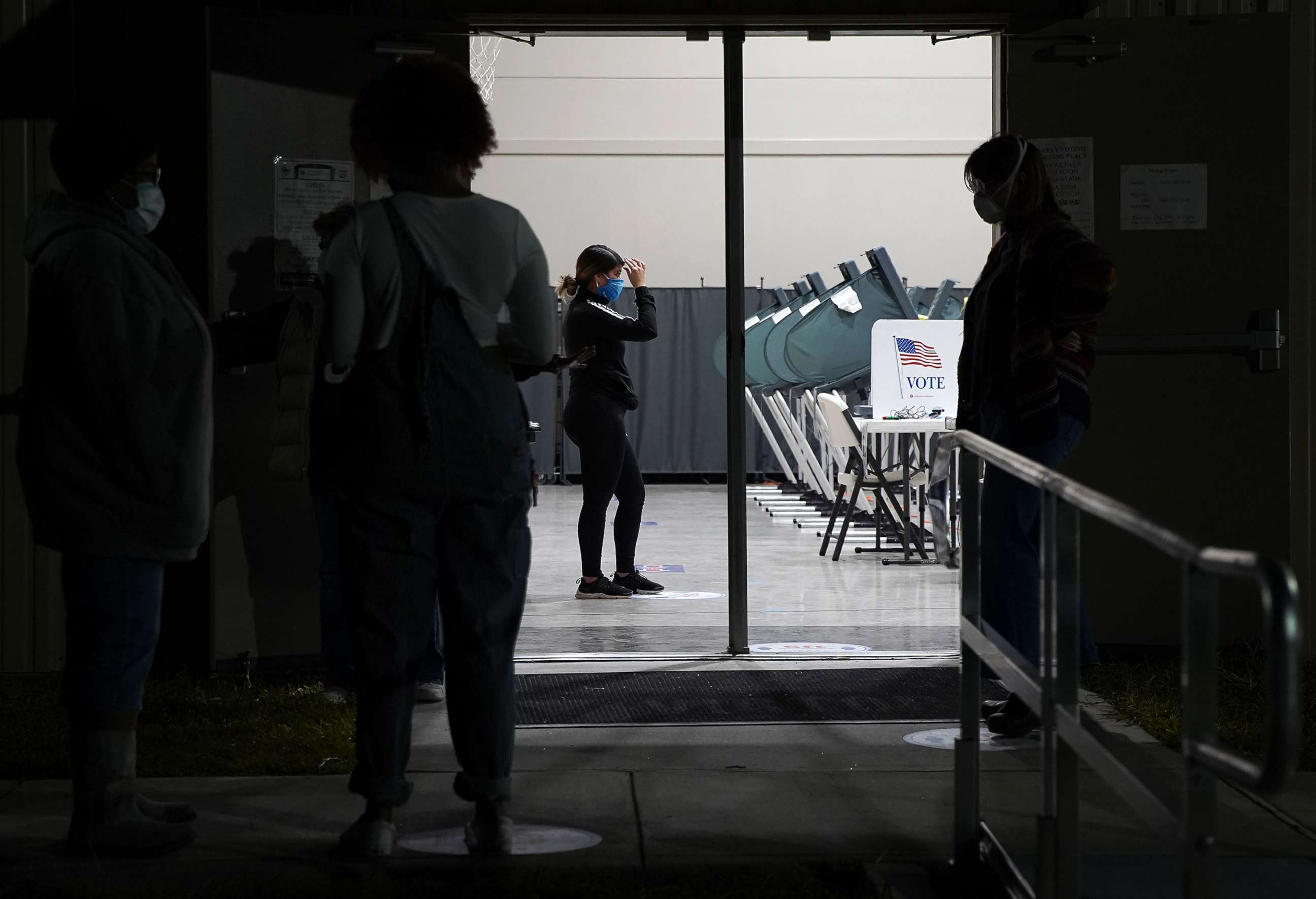 PHOTO: Voters wait outside Victory Houston polling station in Houston, Oct. 30, 2020. The location was one of the Harris County's 24-hour locations. 