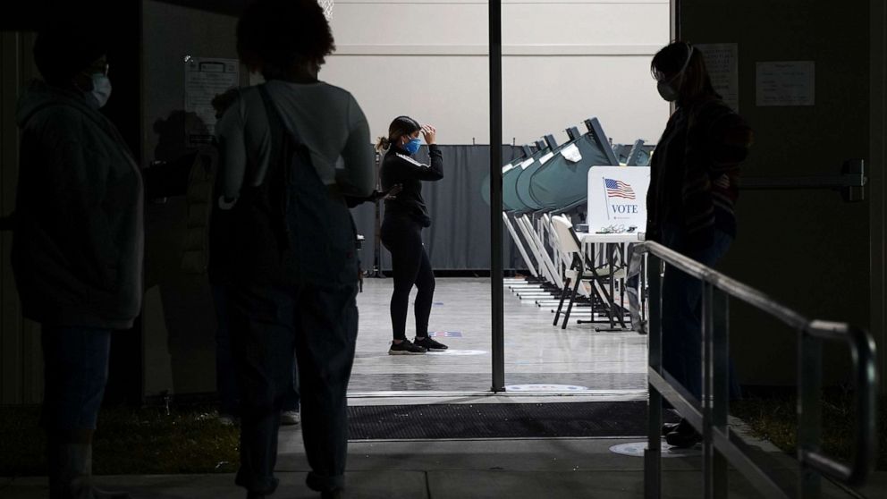 PHOTO: Voters wait outside Victory Houston polling station in Houston, Oct. 30, 2020. The location was one of the Harris County's 24-hour locations. 