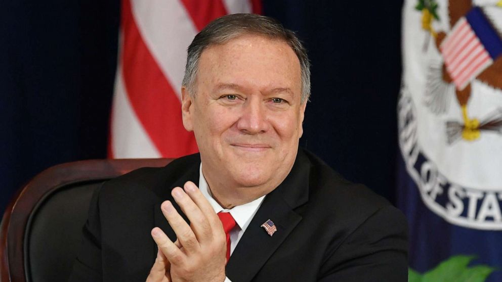 PHOTO: US Secretary of State Mike Pompeo applauds before giving a speech at the Heroes of US Diplomacy launch event at the State Department in Washington, DC on September 13, 2019.
