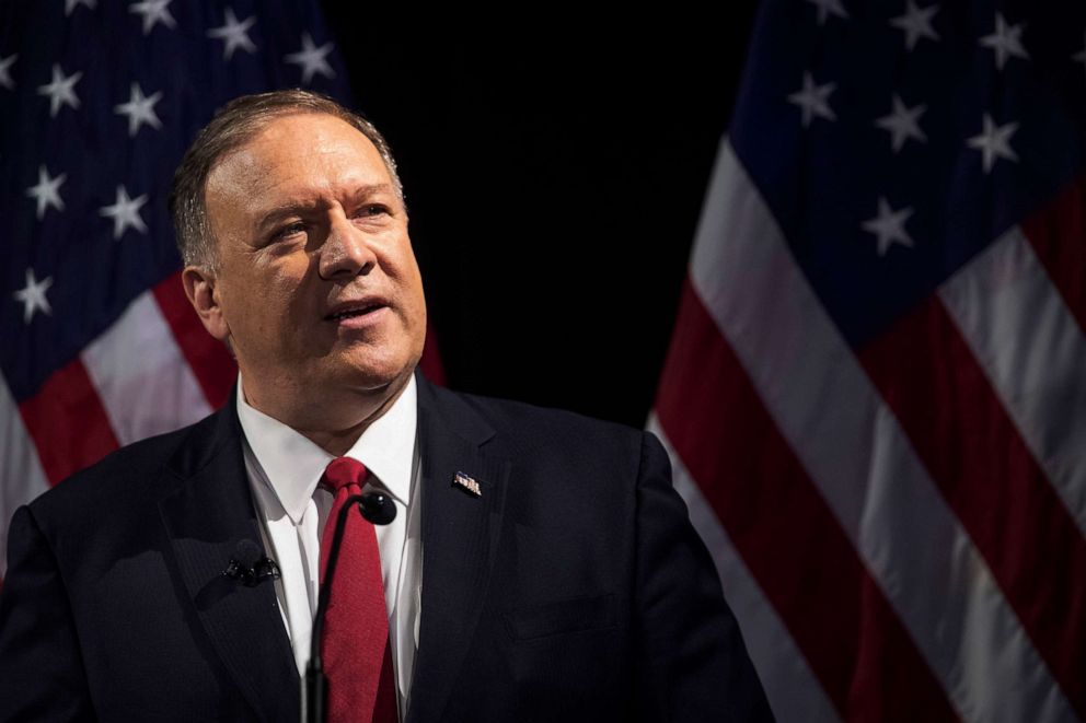 PHOTO: Secretary of State Mike Pompeo speaks during the Herman Kahn Award Gala, Oct. 30, 2019, in New York.