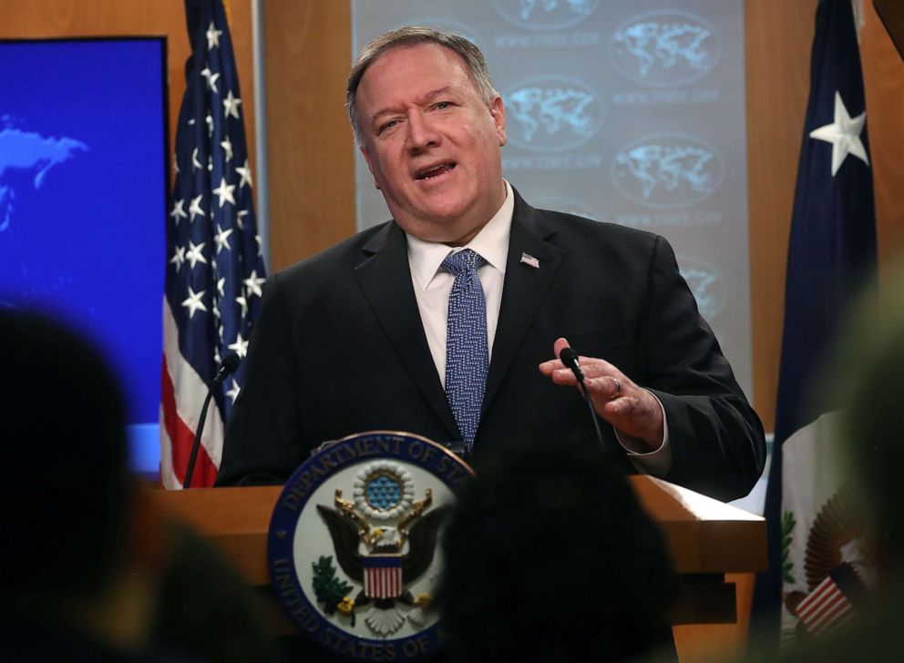 PHOTO: Secretary of State Mike Pompeo speaks during a briefing at the State Department on March 5, 2020, in Washington.