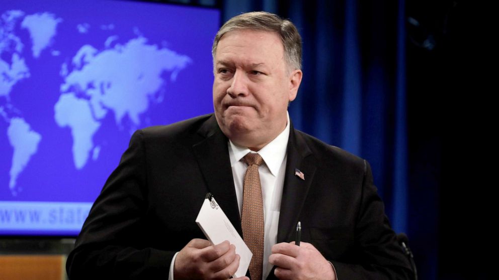 Secretary of State Mike Pompeo leaves after a briefing on Iran at the State Department in Washington, D.C., April 8, 2019.