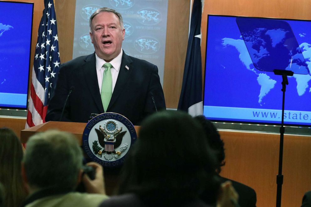 PHOTO: Secretary of State Mike Pompeo makes remarks to members of the media at the press briefing room of the State Department, Dec. 11, 2019, in Washington, D.C. 
