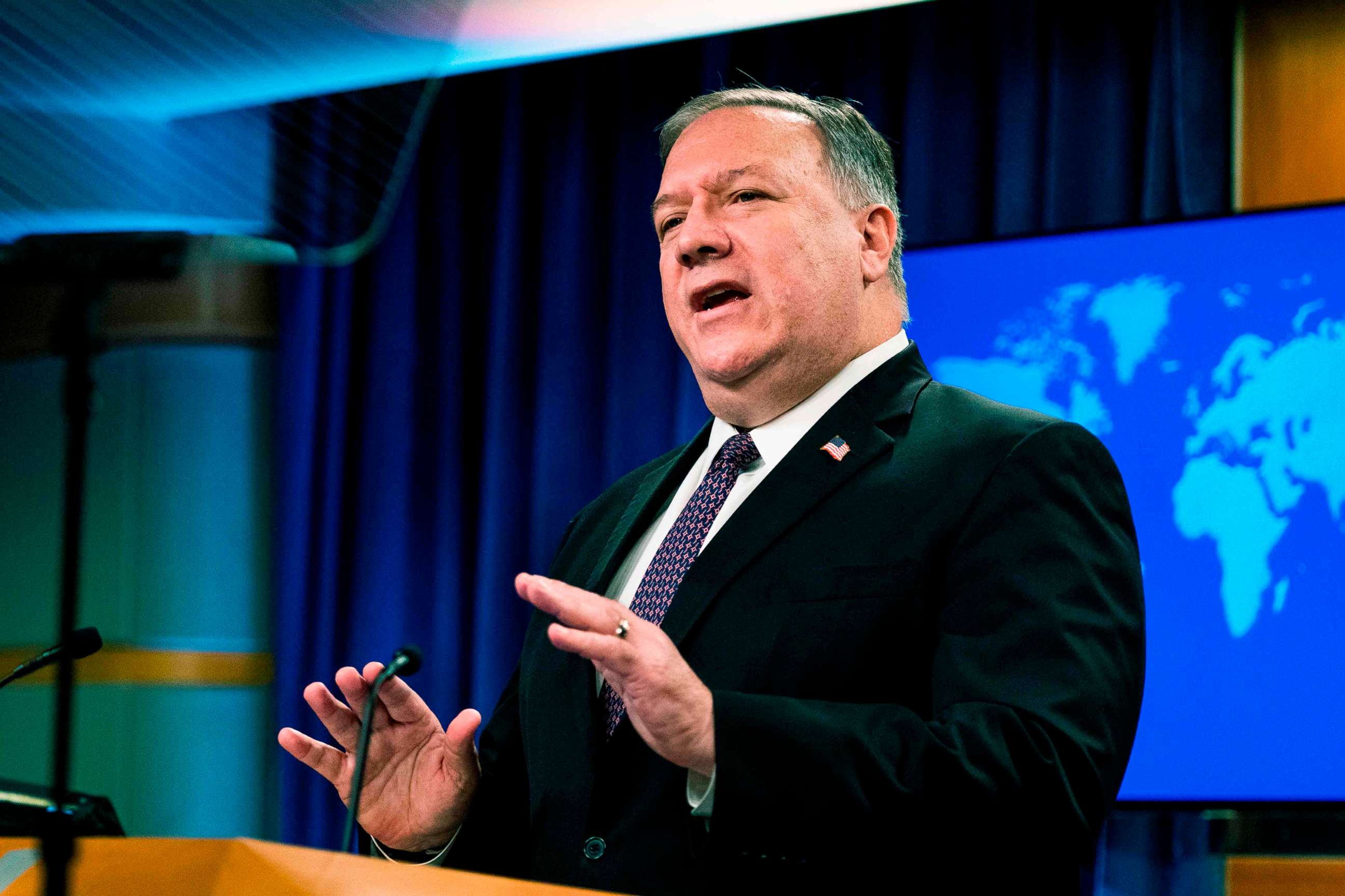PHOTO: Secretary of State Mike Pompeo speaks during a news conference at the State Department, Oct.14, 2020, in Washington.