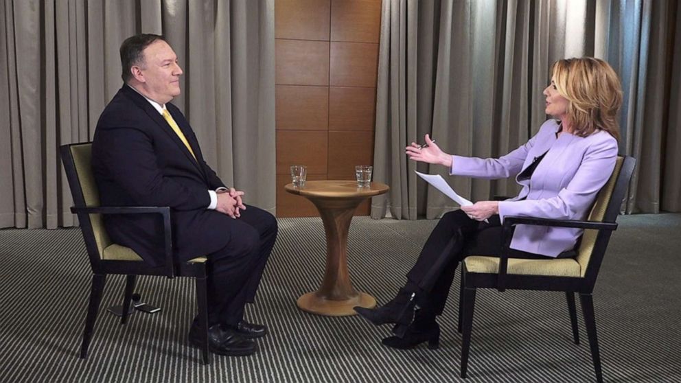 PHOTO: ABC News Correspondent Kyra Phillips talks to Secretary of State Mike Pompeo on Jan. 31, 2020, during his visit to Ukraine.
