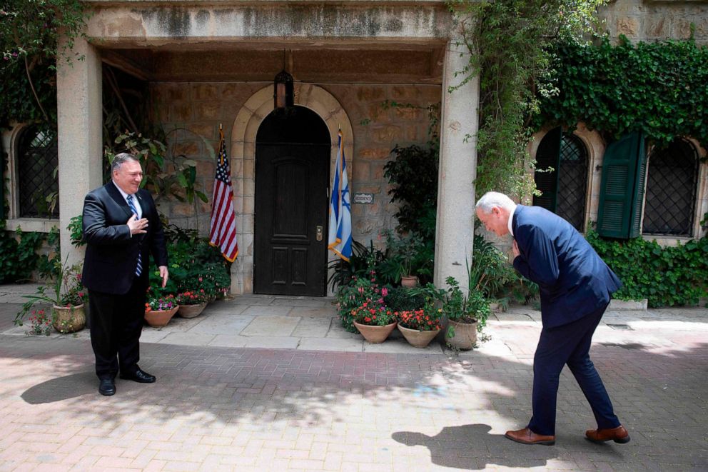 PHOTO: Secretary of State Mike Pompeo meets with Israeli Blue and White party leader Benny Gantz, in Jerusalem, May 13, 2020.