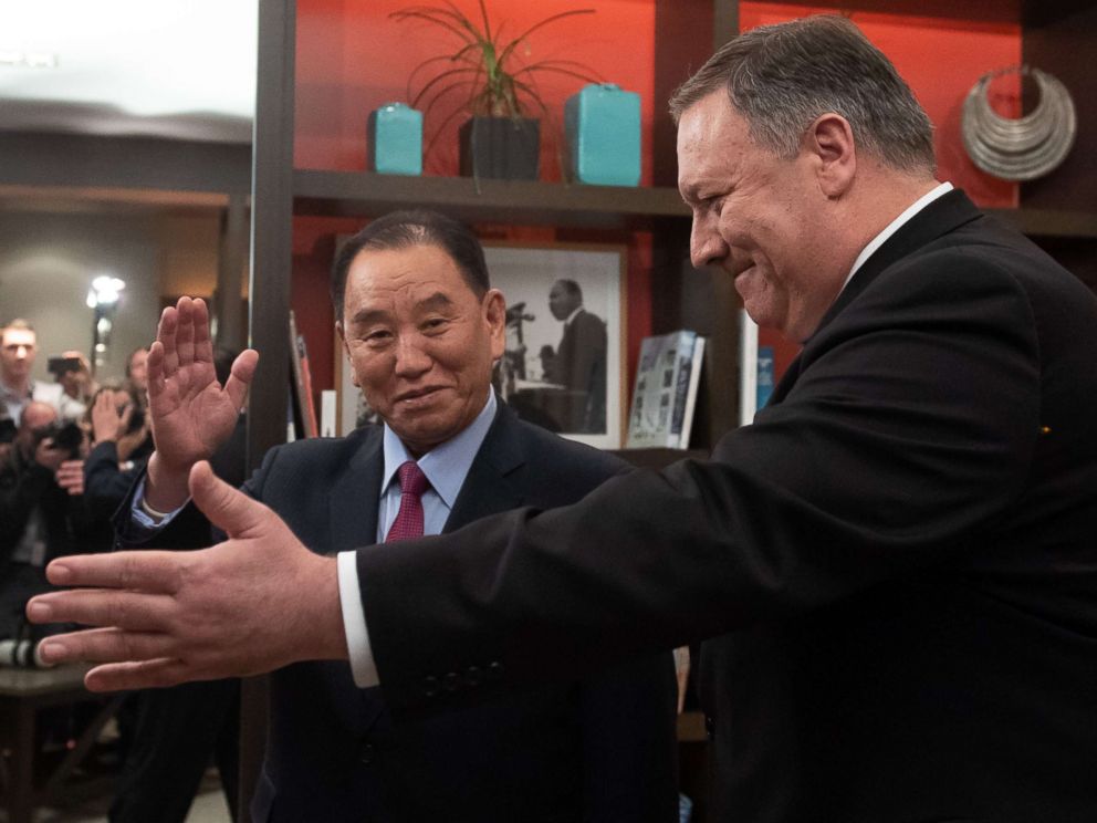PHOTO: Secretary of State Mike Pompeo welcomes North Korean Vice-Chairman Kim Yong Chol to a meeting in Washington, Jan. 18, 2019.