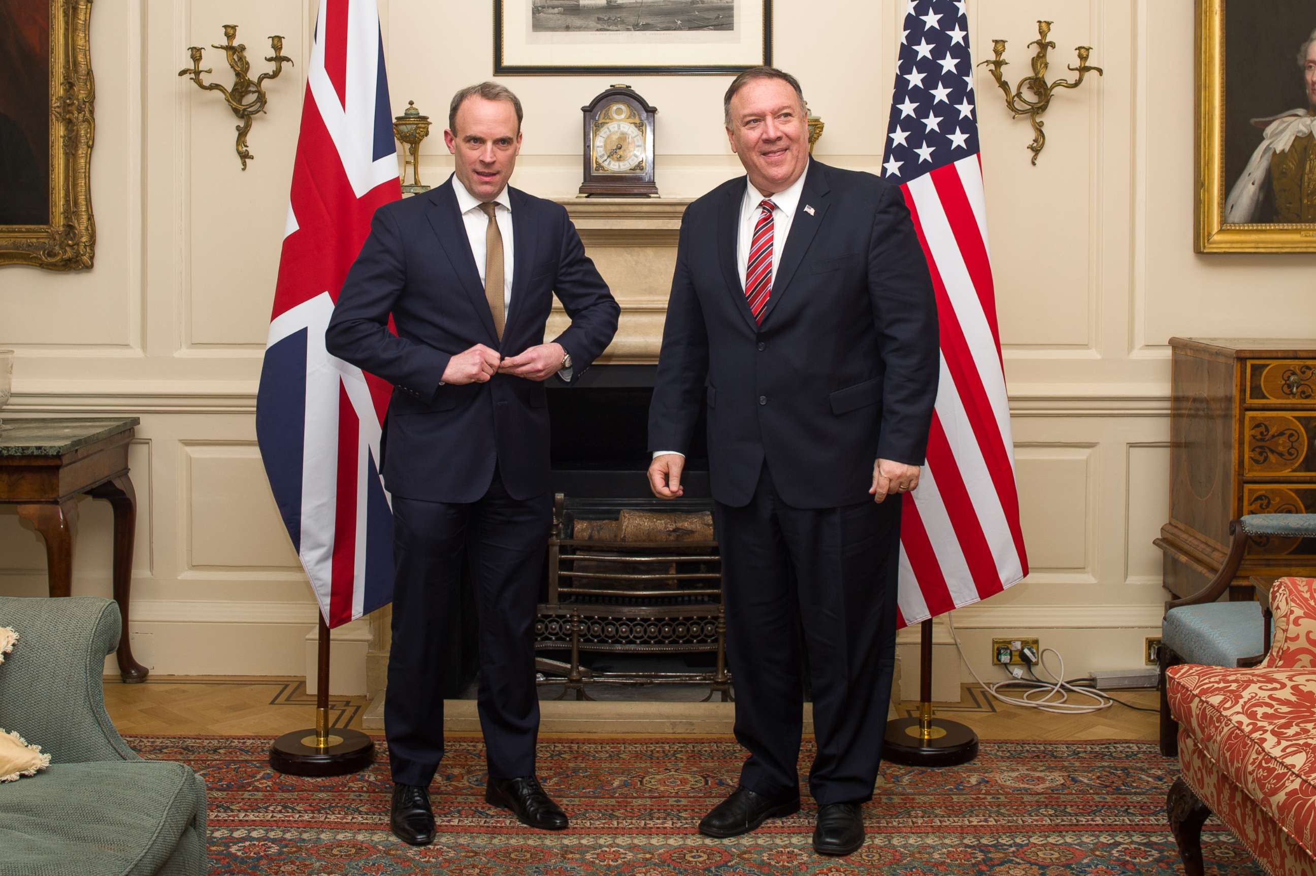 PHOTO: U.K. Foreign Secretary Dominic Raab meets U.S. Secretary of State Mike Pompeo at the Foreign Secretary's Residence on Jan. 29, 2020, in London.
