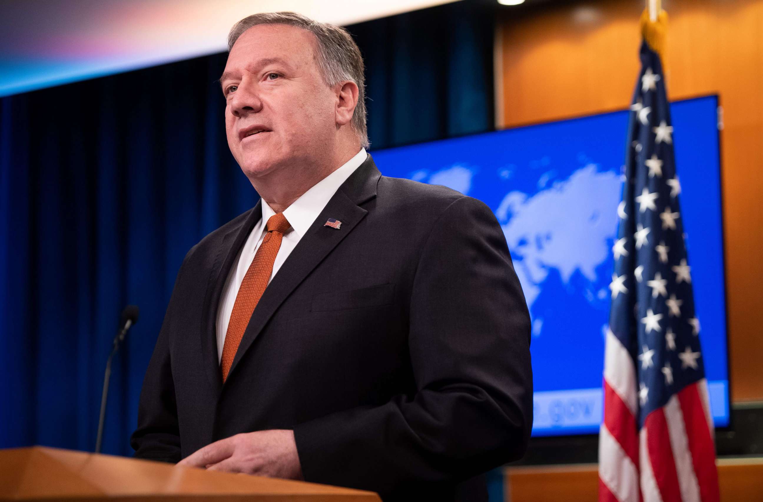PHOTO: Secretary of State Mike Pompeo holds a press conference at the State Department in Washington, DC, Nov. 26, 2019.