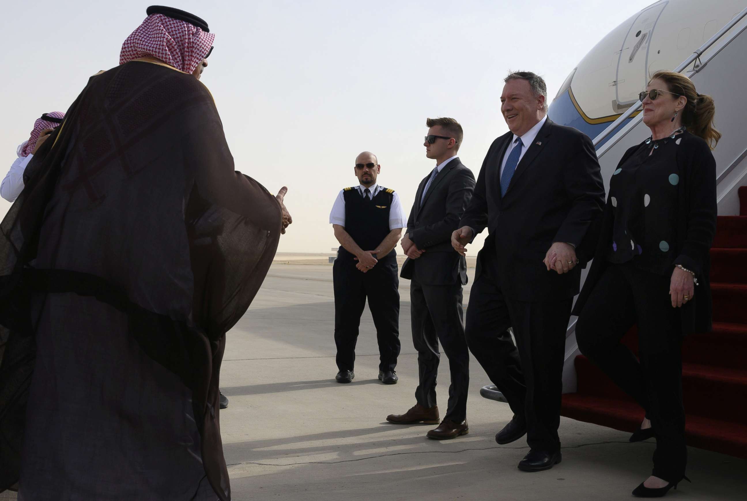 PHOTO: Secretary of State Mike Pompeo arrives at the King Khalid International Airport in the Saudi capital Riyadh, Feb. 19, 2020.