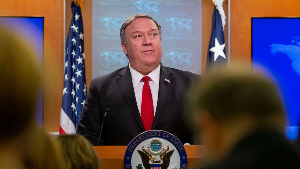 PHOTO: Secretary of State Mike Pompeo speaks at the State Department in Washington, D.C, March 26, 2019. 