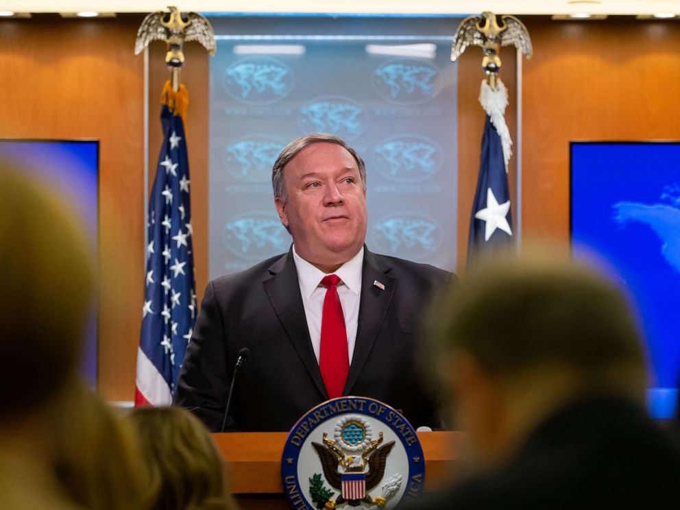 PHOTO: Secretary of State Mike Pompeo speaks at the State Department in Washington, D.C, March 26, 2019. 