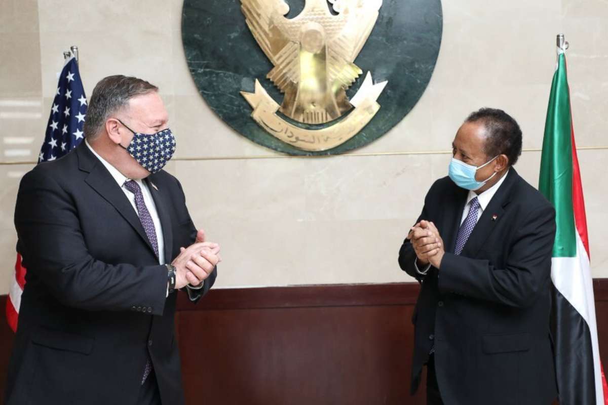 PHOTO: Secretary of State Mike Pompeo meets Prime minister of Sudan Abdalla Hamdok on Aug. 25, 2020, in Khartoum, Sudan.