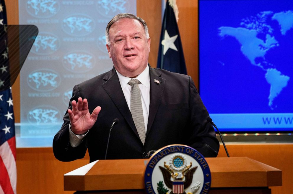 PHOTO: Secretary of State Mike Pompeo speaks during a news conference at the State Department in Washington, Sept. 2, 2020.