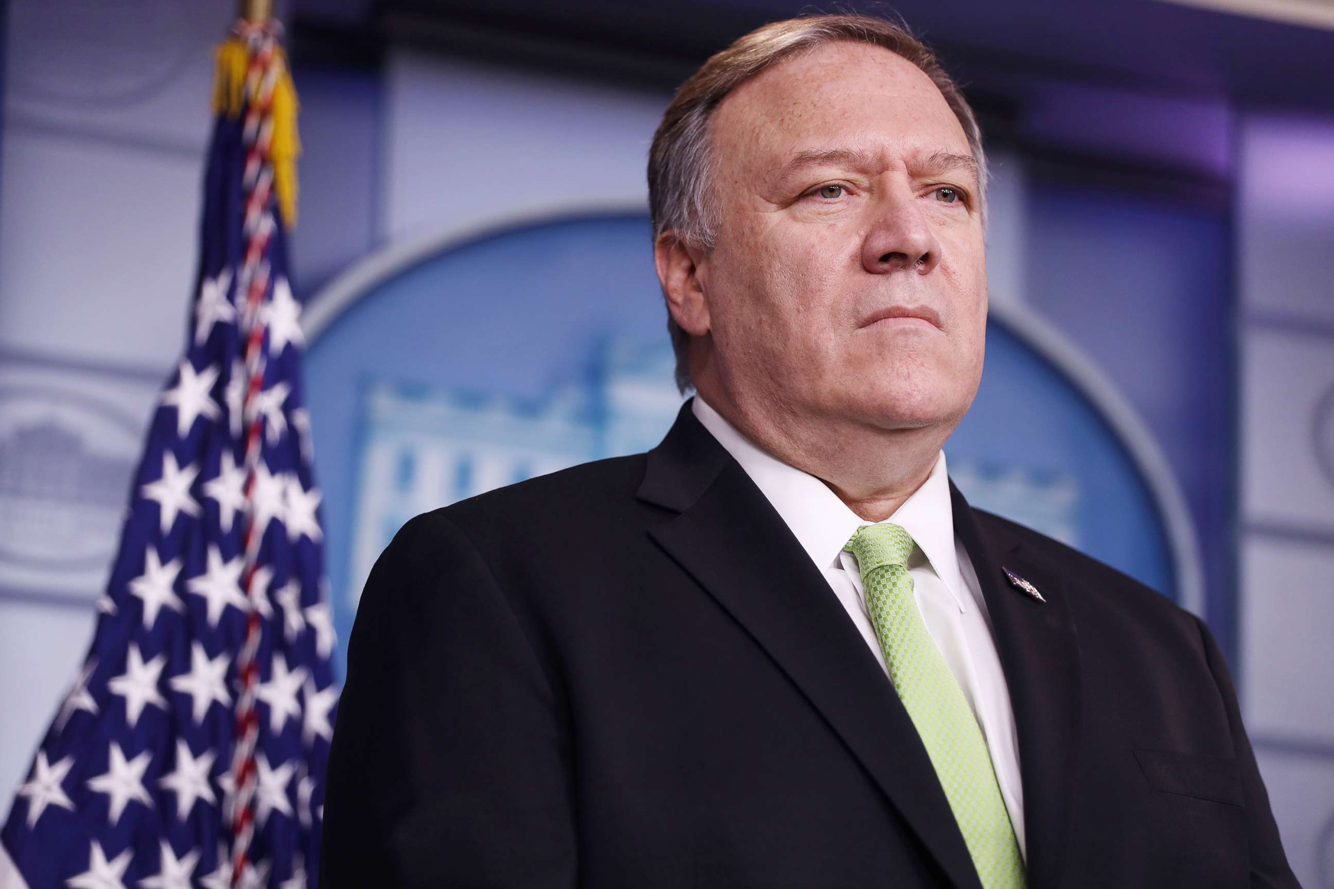 PHOTO: Secretary of State Mike Pompeo participates in a press briefing in the James S. Brady Press Briefing Room of the White House Jan. 10, 2020 in Washington, D.C.