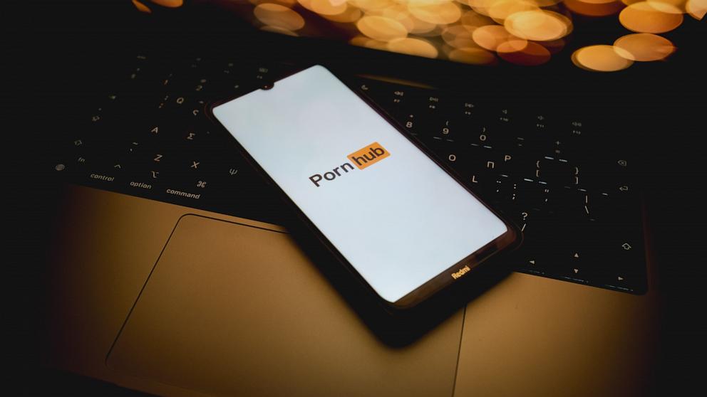 PHOTO: The Pornhub logo is displayed on a smartphone screen in Athens, Greece, on May 31, 2024. 
