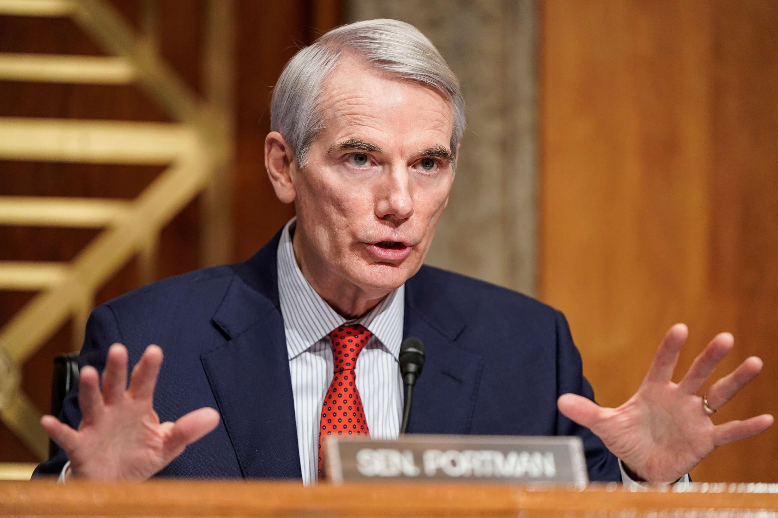 PHOTO: Senator Rob Portman questions a nominee during a Senate Homeland Security and Governmental Affairs confirmation hearing on Capitol Hill in Washington, D.C., Jan. 19, 2021.