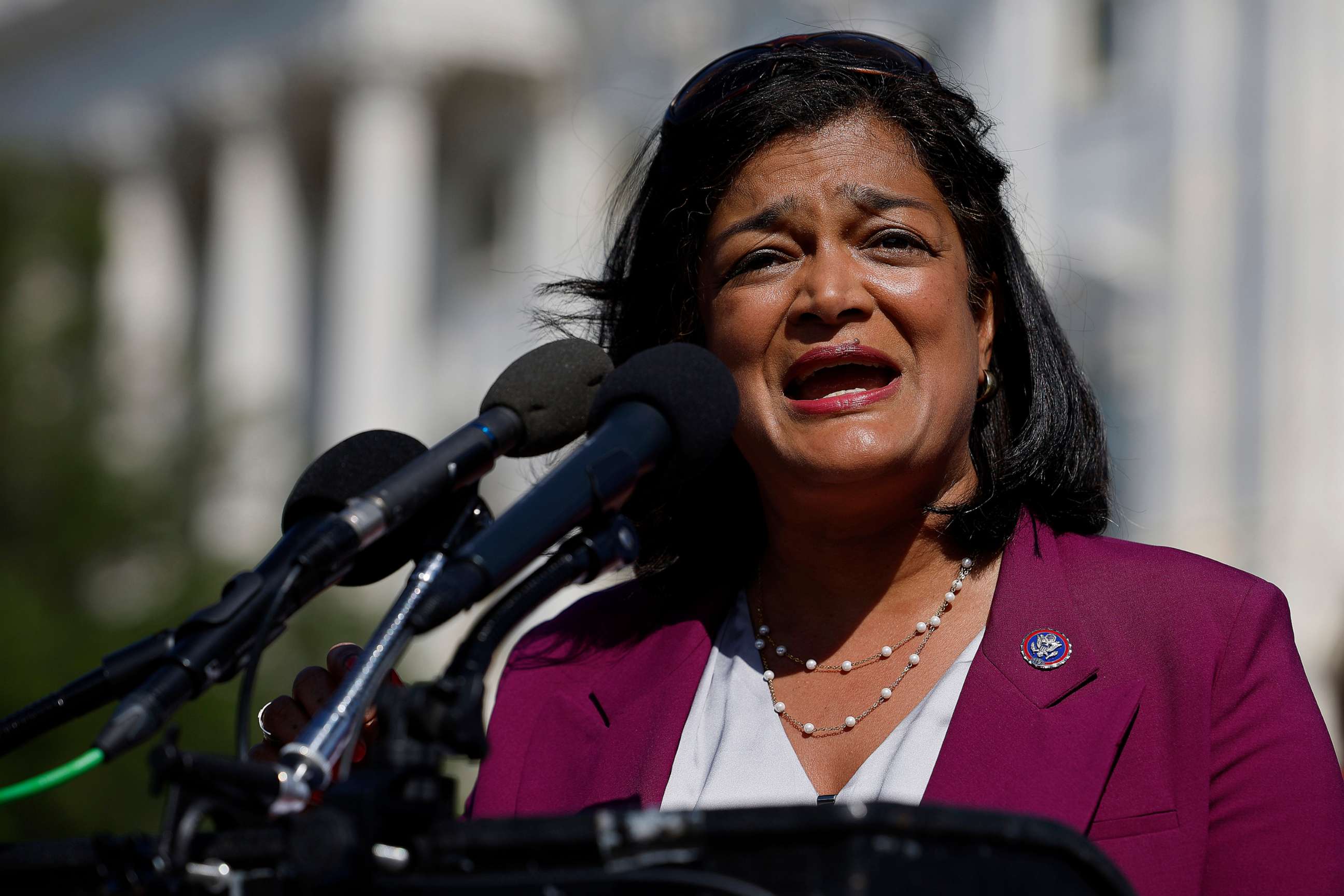 PHOTO: Rep. Pramila Jayapal (D-WA) and fellow members of the House Progressive Caucus hold a news conference ahead of the vote on the Inflation Reduction Act of 2022 outside the U.S. Capitol, Aug. 12, 2022, in Washington.