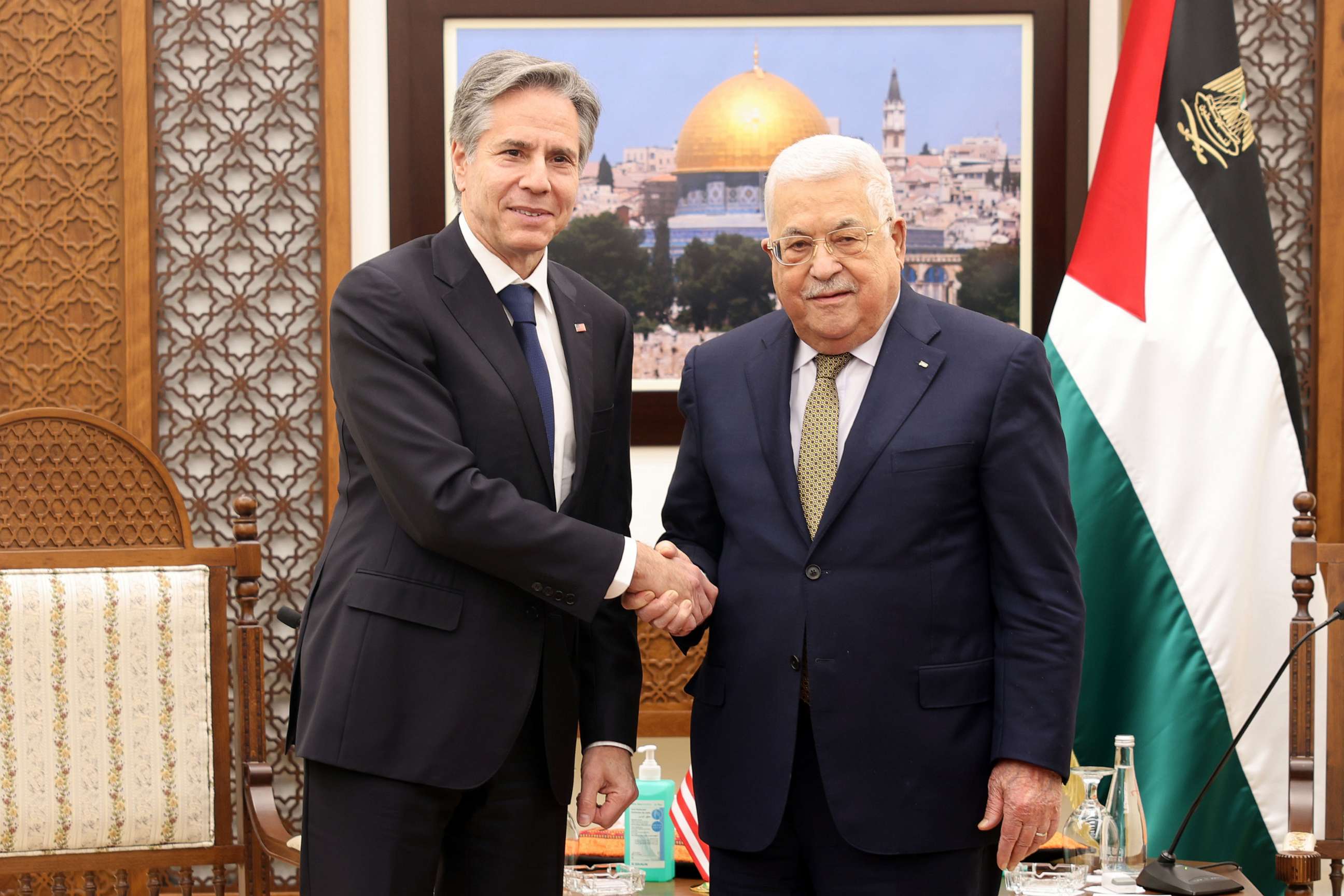 PHOTO: Palestinian President Mahmud Abbas (R) meets with U.S. Secretary of State Antony Blinken (L), Jan. 31, 2023, in Ramallah, West Bank.