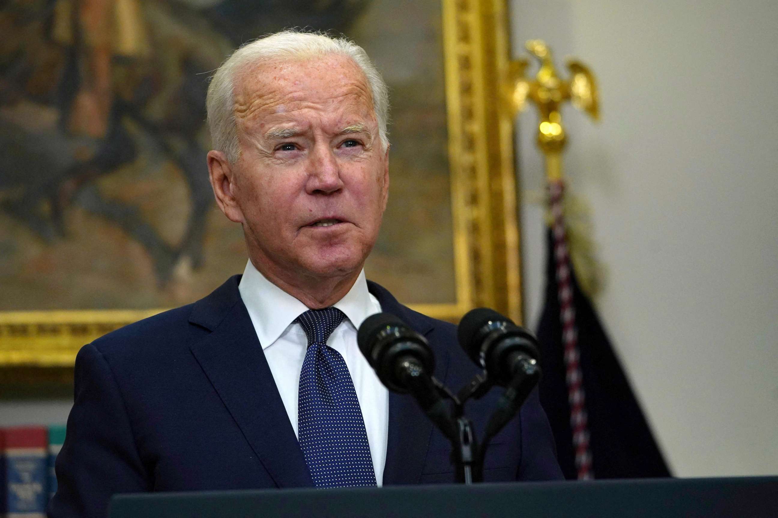 PHOTO: President Joe Biden speaks during an update on the situation in Afghanistan and the effects of Tropical Storm Henri at the White House, Aug. 22, 2021.