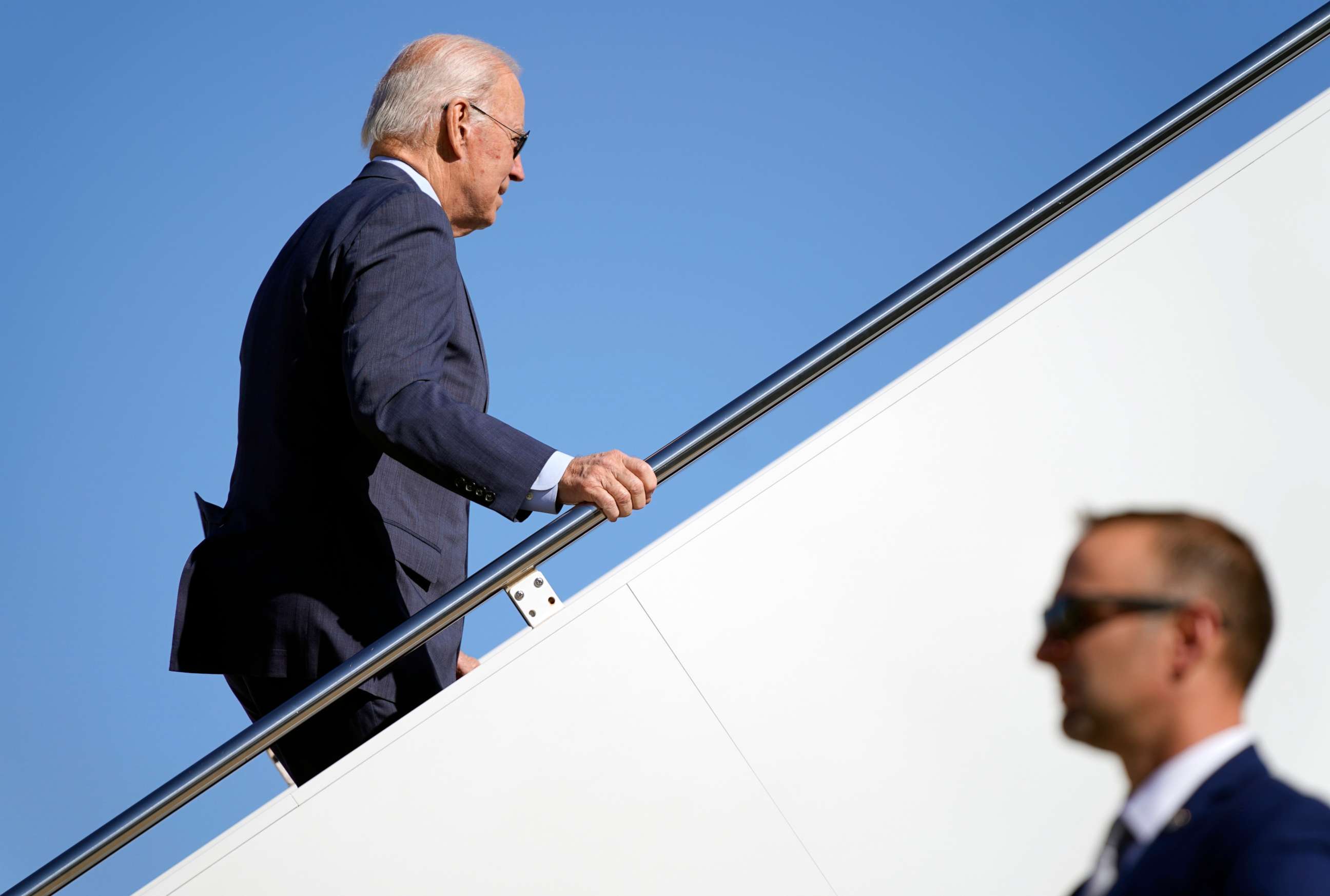 PHOTO: President Joe Biden boards Air Force One, Oct. 20, 2022, at Andrews Air Force Base, Md.