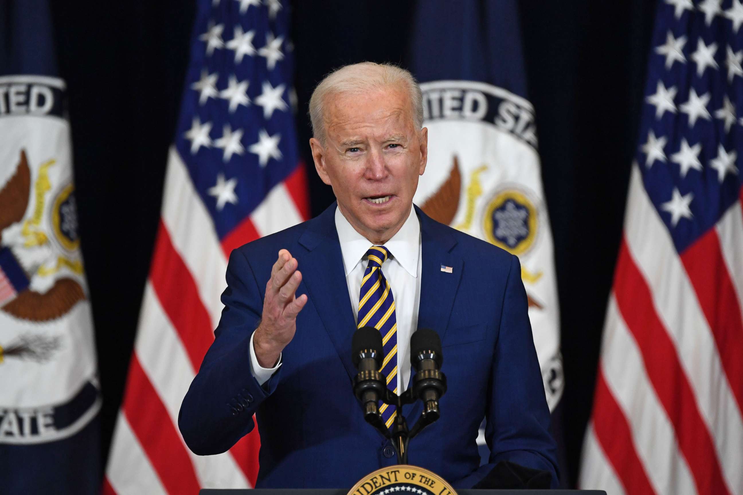 PHOTO: President Joe Biden speaks to staff of the US State Department during his first visit in Washington, D.C, Feb. 4, 2021. 