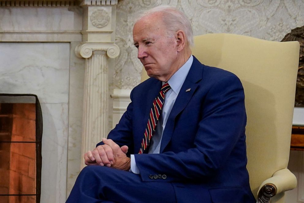 PHOTO: President Joe Biden looks on during a meeting in the Oval Office of the White House in Washington, Jan. 17, 2023.