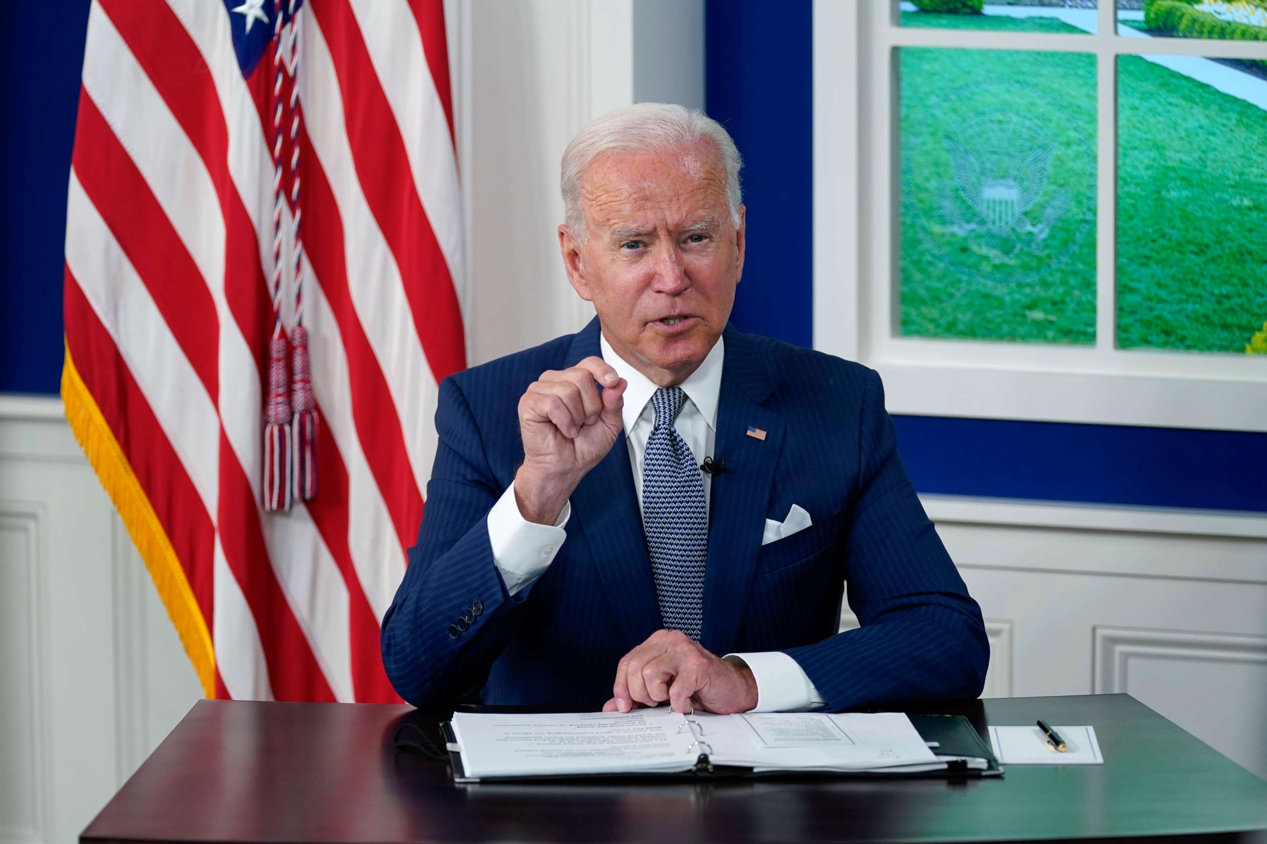 PHOTO: President Joe Biden speaks during a virtual COVID-19 summit during the 76th Session of the United Nations General Assembly, Sept. 22, 2021, from the White House in Washington.