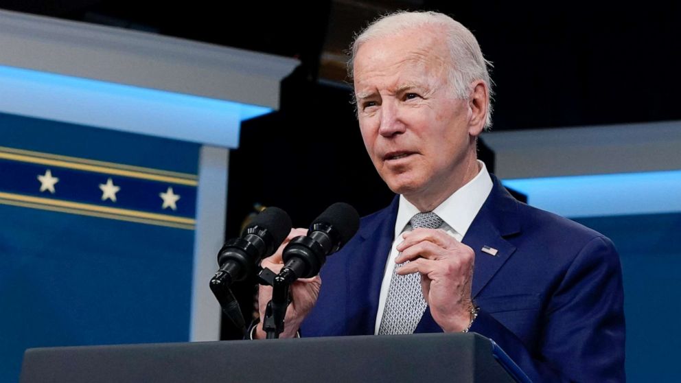 PHOTO: President Joe Biden speaks about inflation in the South Court Auditorium on the White House complex in Washington, May 10, 2022.