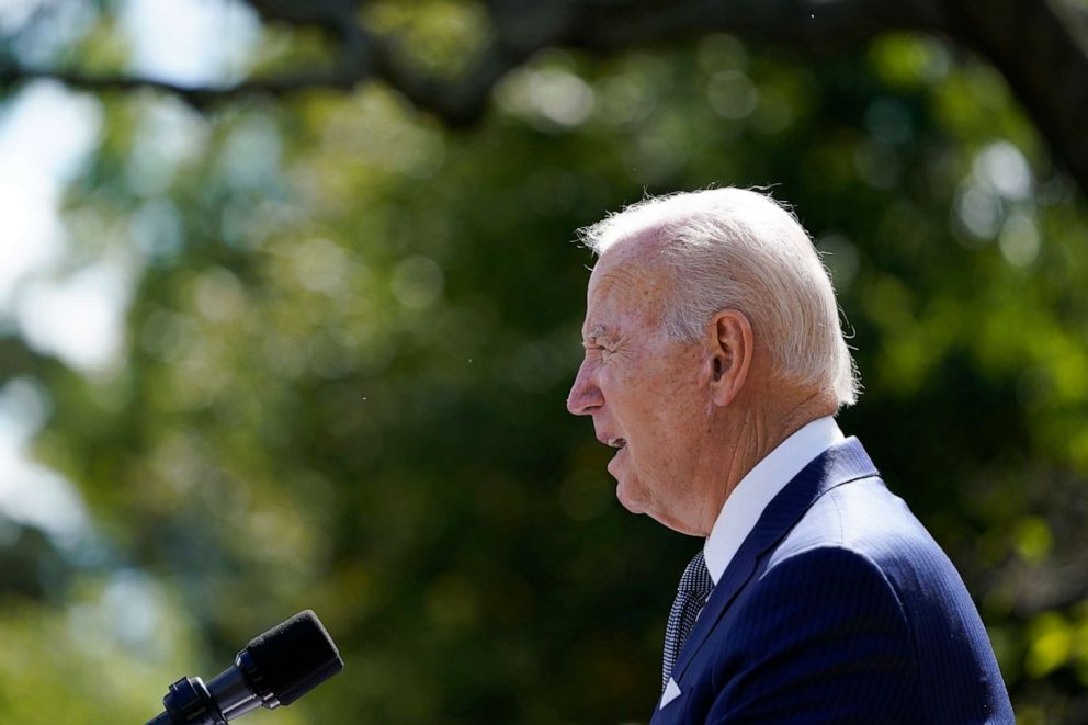 PHOTO: President Joe Biden speaks during an event on health care costs, in the Rose Garden of the White House, Sept. 27, 2022, in Washington.