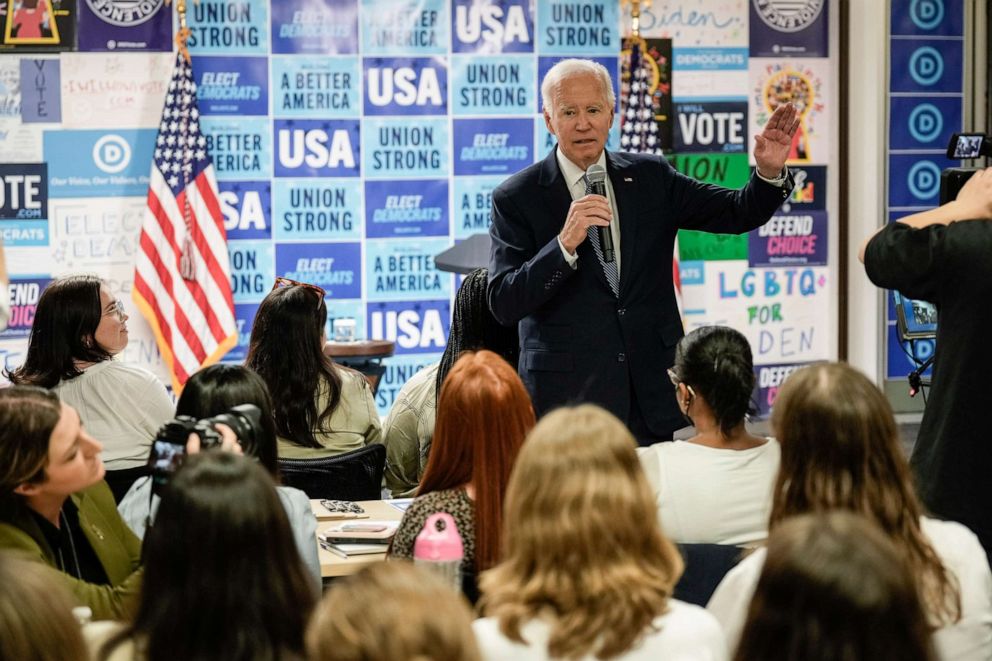 PHOTO: President Joe Biden speaks at the headquarters of the Democratic National Committee (DNC) October 24, 2022 in Washington, DC.